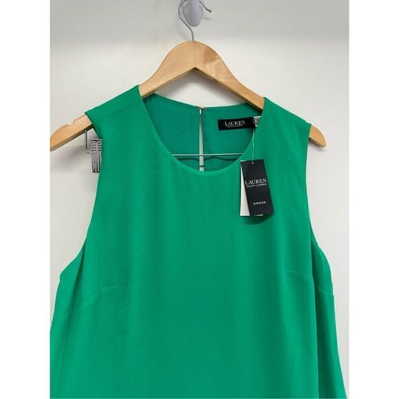 Lauren Ralph Lauren Shift Dress Size 12 Green Round Neck Ruffled NWT - Picture 5 of 13